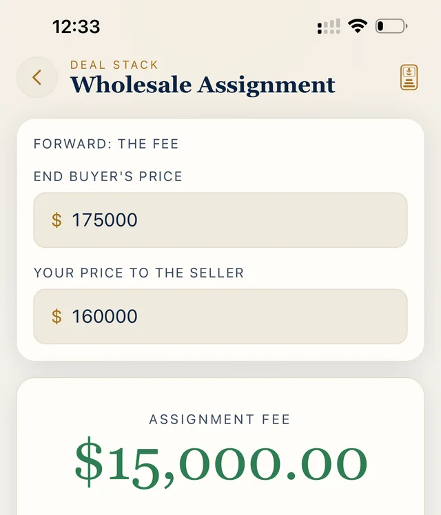 NoteHarbor Deal Stack wholesale assignment screen
